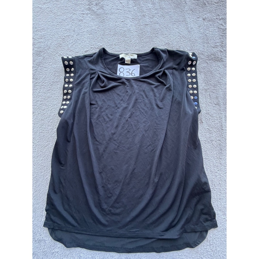 Michael Kors Studded Draped Top Womens Medium Black Sleeveless Knit